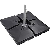 Sunnyglade 4pcs 200LB Square Patio Umbrella Base Water Filled Umbrella Stand Suitable for All Kinds of Cross Tiles (Black)