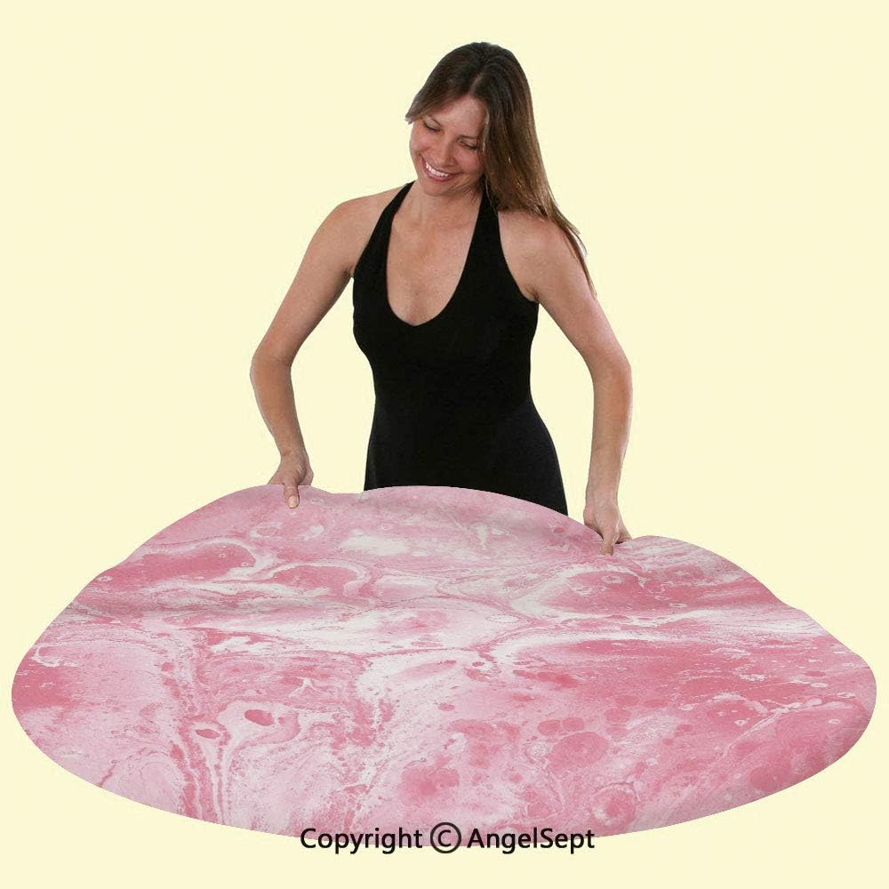 Polyester Round Fitted Table Cover Elasticized Tablecloth Pastel Toned Hazy Colors in Fluid Pattern Brushstroke Watercolor Style Display Great for Indoor Outdoor Dining Playing Cards,Light Pink White