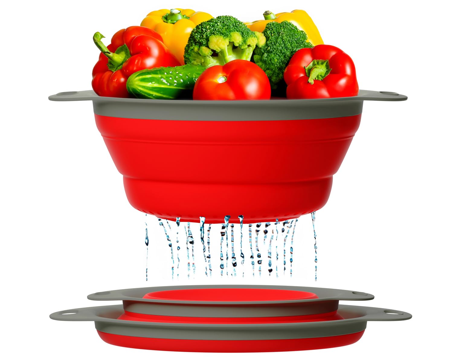 Photo 1 of Ultimate Kitchen Strainers Set of 2 - Collapsible Silicone Colanders For Easy Storage by Comfify - Use with Pasta & Veggies or as a Fruit or Berry Bowl with Strainer - Irreplaceable for Campers - Red