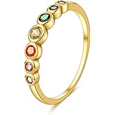 E Gold Rings for Women, 14K Gold Plated Rainbow Band Rings Eternity Thumb Rings Wedding Round Cubic Zirconia CZ Rings Dainty Colorful Rings Jewelry Gifts for Her