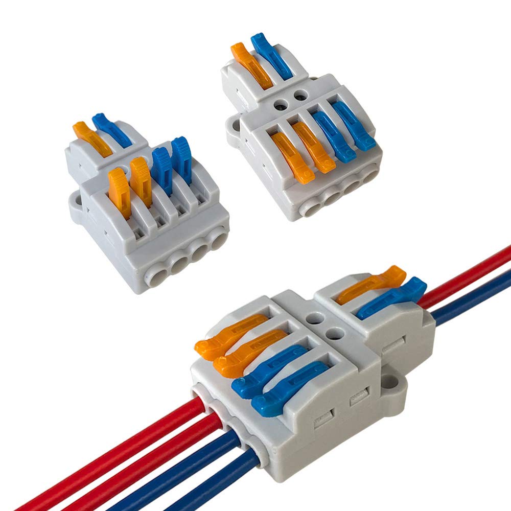 Aiqeer 15 Pcs KV424 Lever-Nut Wire Connectors, 2 in 4 out 6 Ports Conductor Compact Wire Connectors, Cable Clamp Terminal Block Quick Spring Connector