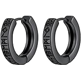 ChainsProMax Hoop Earrings for Men, Chain/Norse Viking/Skull Men's Earrings Cuban Link Hypoallergenic Vintage Huggie Mens Earrings Hoops, Stainless Steel/Gold Plated/Black-with Gift Box