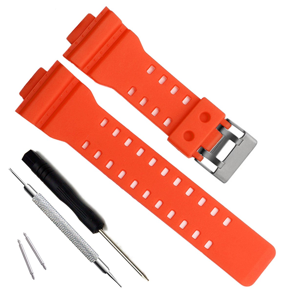 Natural Resin Replacement Watch Band Strap for Casio Mens G-Shock GD120/GA-100/GA-110/GA-100C (Orange)