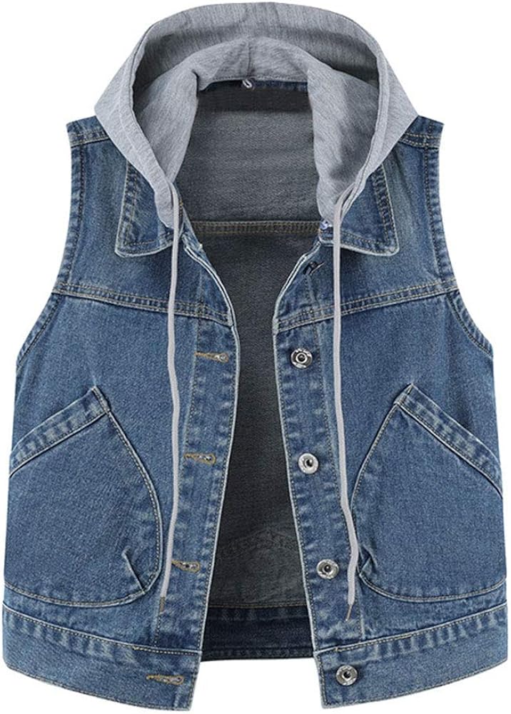 sleeveless jean jacket with hoodie