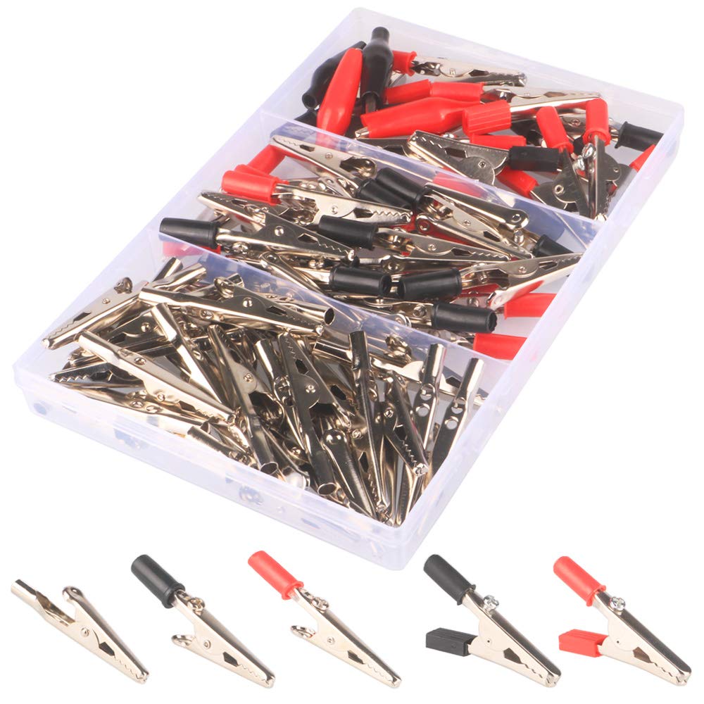 GTIWUNG 60Pcs Metal Alligator Clips Assortment Kit, Heavy Duty, Includes 3 Style 2''/51MM, 30pcs with Red Black Plastic Hands and 30pcs no Cap