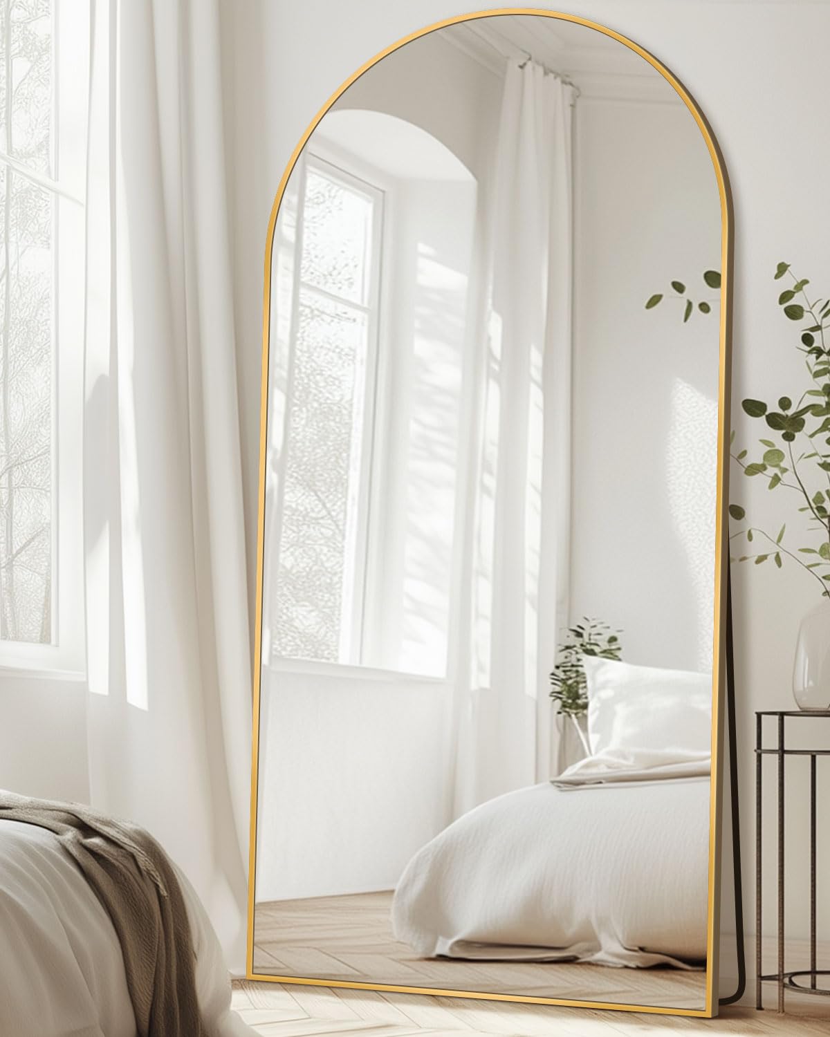 Photo 1 of **SMALL DAMAGE**Full Length Mirror with Stand, 78"x38" Arched Full Body Mirror, Large Stand Up Mirrors, Aluminum Frame Floor Standing Mirrors, Freestanding Hanging Leaning Mounted for Bedroom Living Room, Gold