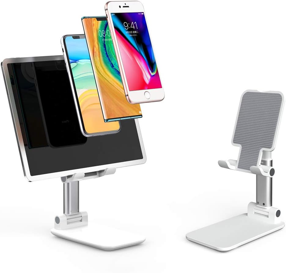 Adjustable Phone Stand for Desk, Foldable Cell Phone Holder for Desk, Stable Aluminum Desktop Holder, Universal Tablet Adjustable Stand Compatible with Mobile Phone/iPad/Tablets (Black): Electronics