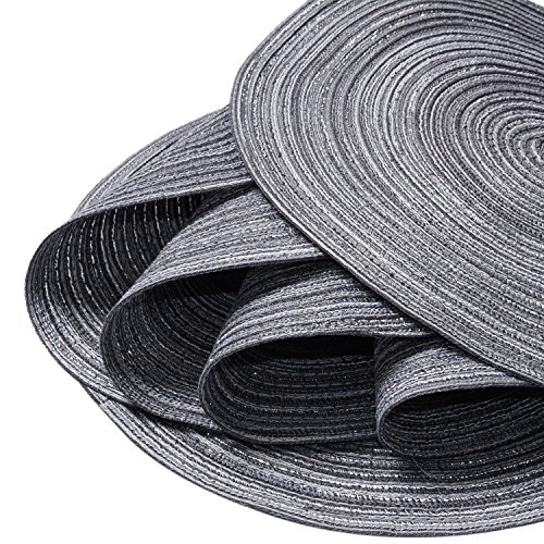Round Braided/Woven Placemats, Indoor/Outdoor Placemat/Charger, Kitchen Mat for Dinning Table Washable Set of 6 Dark Grey - Thumbnail 2