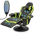 Athena Collection Massage Gaming Chair with Bluetooth Speaker Ergonomic Computer Desk Chair Swivel Office Chair Adjustable Recliner PU Leather Chair w/Footrest Cup Holder Side Pouch Headrest, Green