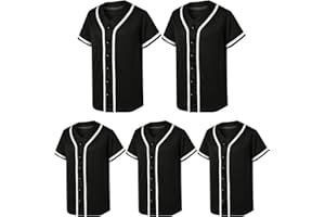 MTTYYD 5 Pack Mens Plain Blank Baseball Jersey Button Down Shirts Short Sleeve Hipster Hip Hop Sports Team Uniform