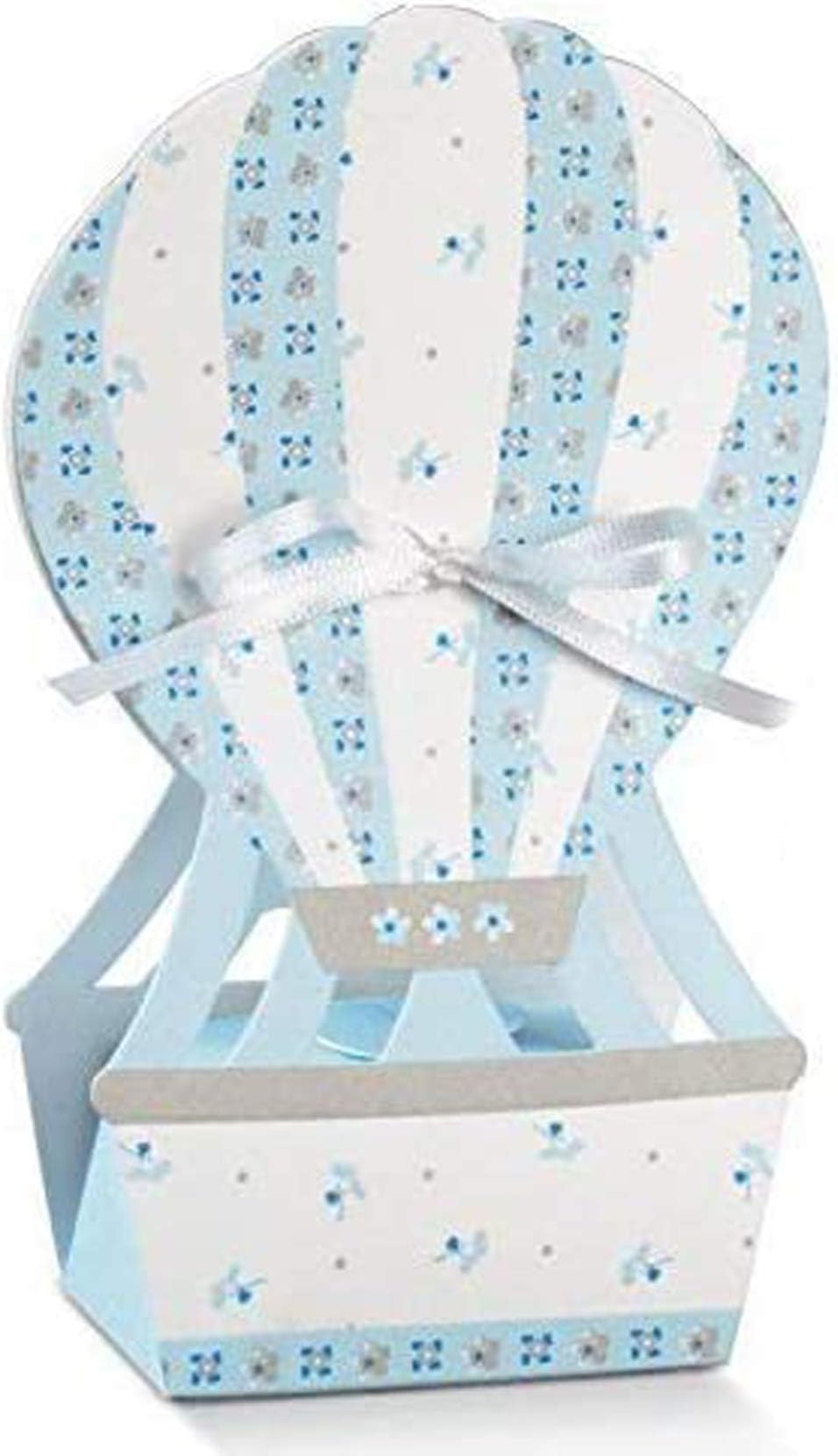 20 PCS Hot air balloon sugared almonds bags 6x4x14 cm SKY BLUE line bloom BONBONNIERE