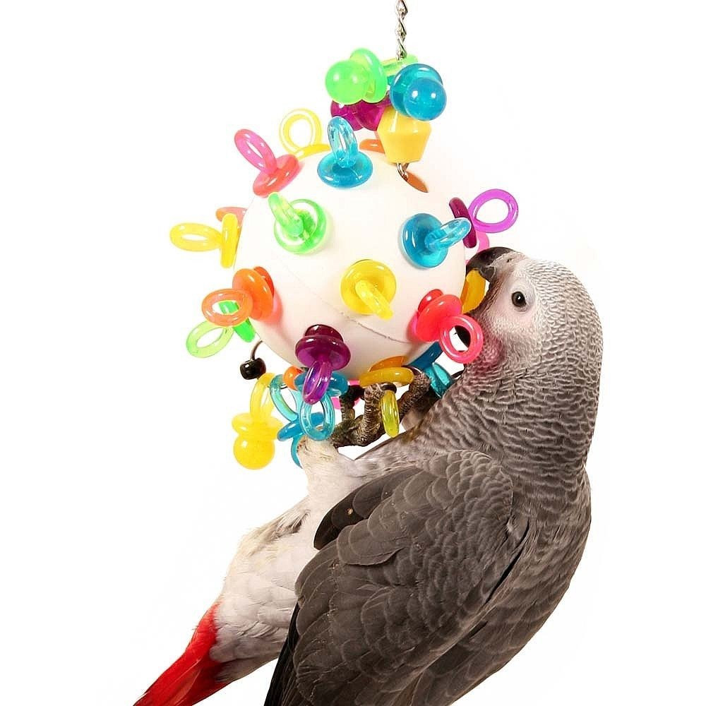 Binky Ball Parrot Toy - Colourful and Fun Toy for Birds And Parrots (Large) For African Grey, Cockatoo, Macaw and Other Large Birds, Parrot Toys African Grey, Cockatiel Toys