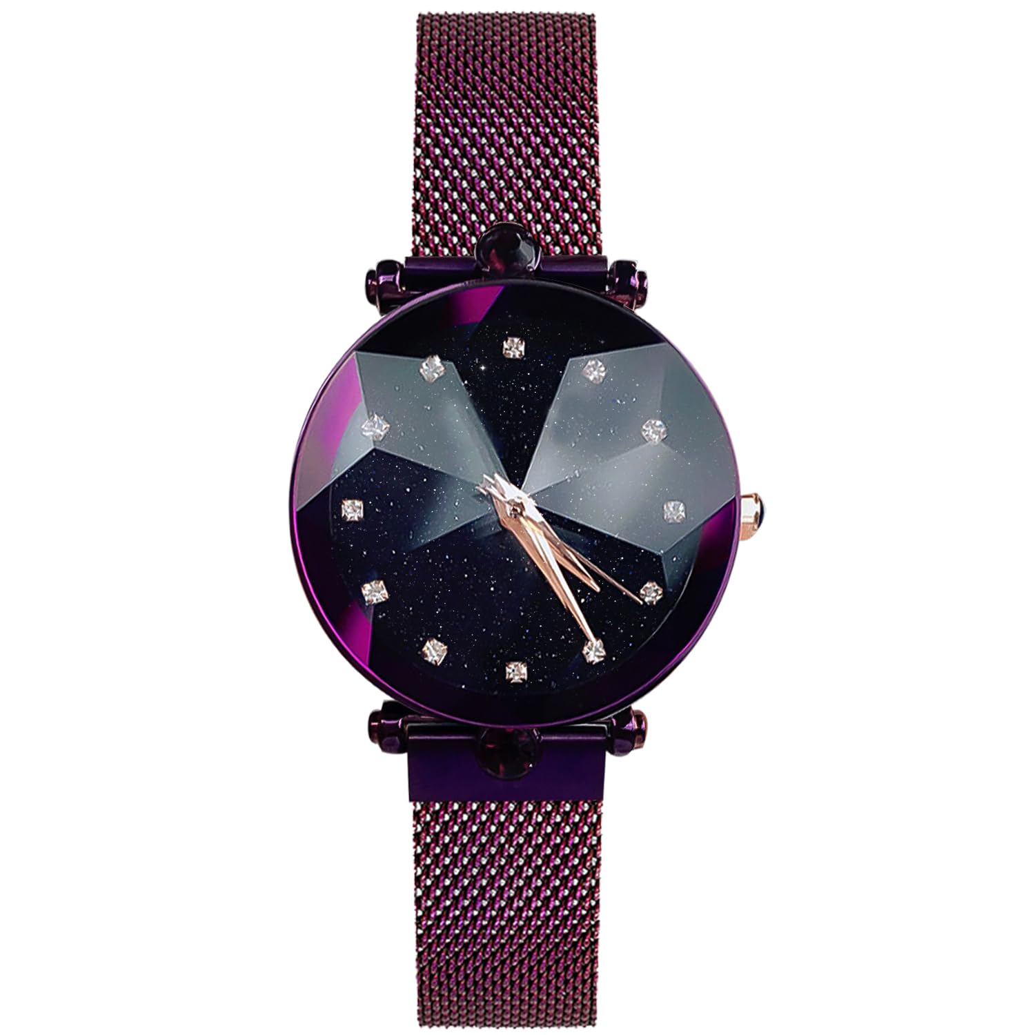 RORIOS Fashion Women's Analogue Quartz Wrist Watch Starry Sky Diamond Simulated Dial Women Watch, Purple, Bracelet