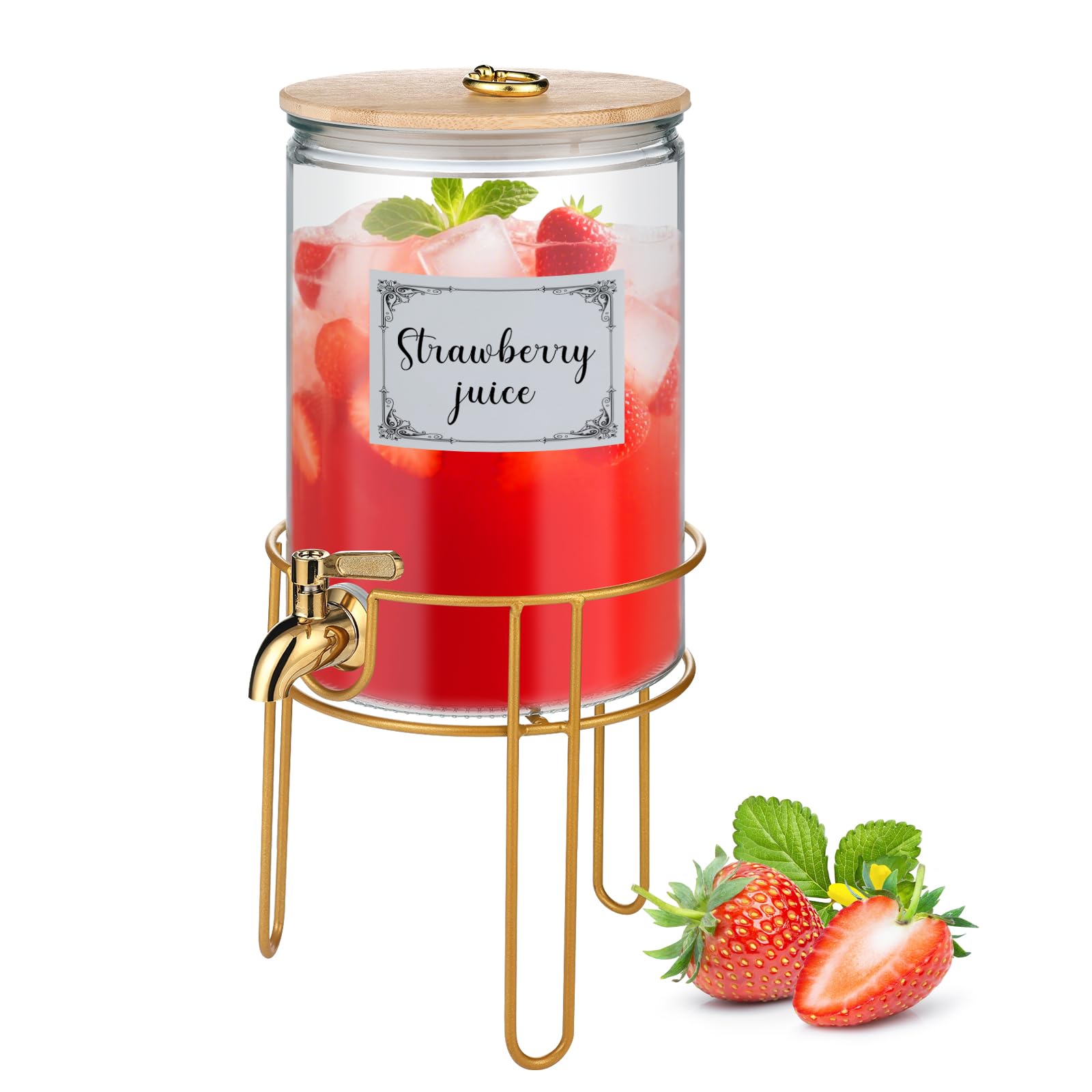 Photo 1 of 1 Gallon Drink Dispenser, Glass Beverage Dispenser With Stand,Juice Containers with Lid for Party,Drink Dispensers for Parties With Spigot for Lemonade/Soda/Tea