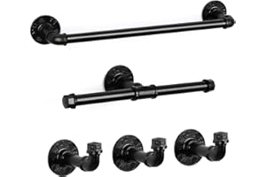 MOOACE Bathroom Hardware Set 5 Pieces, Bath Towel Bar Set Wall Mounted, includes 18" Hand Towel Bar, Toilet Paper Holder and 3 Robe Hooks, Industrial Pipe Bathroom Accessories Kit