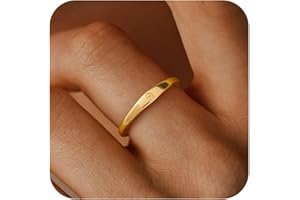 ZNBOH Gold Initial Rings for Women Non Tarnish 14K Gold Plated Stackable Letter Ring Dainty Pinky Wedding Bands Thumb Rings Thin Knuckle Stacking Cute Capital Letter Alphabet Jewelry Gifts Size 6-10