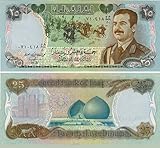 Iraqi Bank Note P73 Rare 25 Dinars Issued 1986 Saddam Hussein & Charging Horsemen