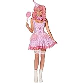 Spirit Halloween Adult Pink Pastel Clown Dress Costume, Cute Clown Outfit, Pink Bow Mini Dress, Women’s Halloween Costumes