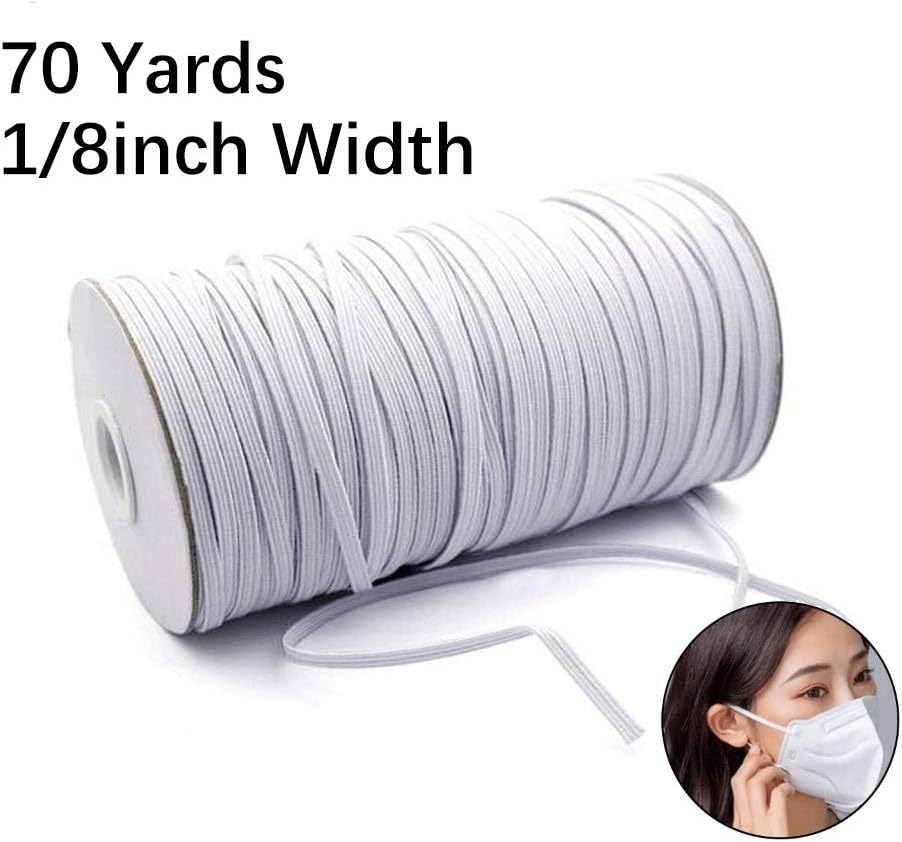 White Braided Elastic Cord Springy Rope for Sewing Crafts DIY,Bedspread(70 -Yards Length 1/8" Width)