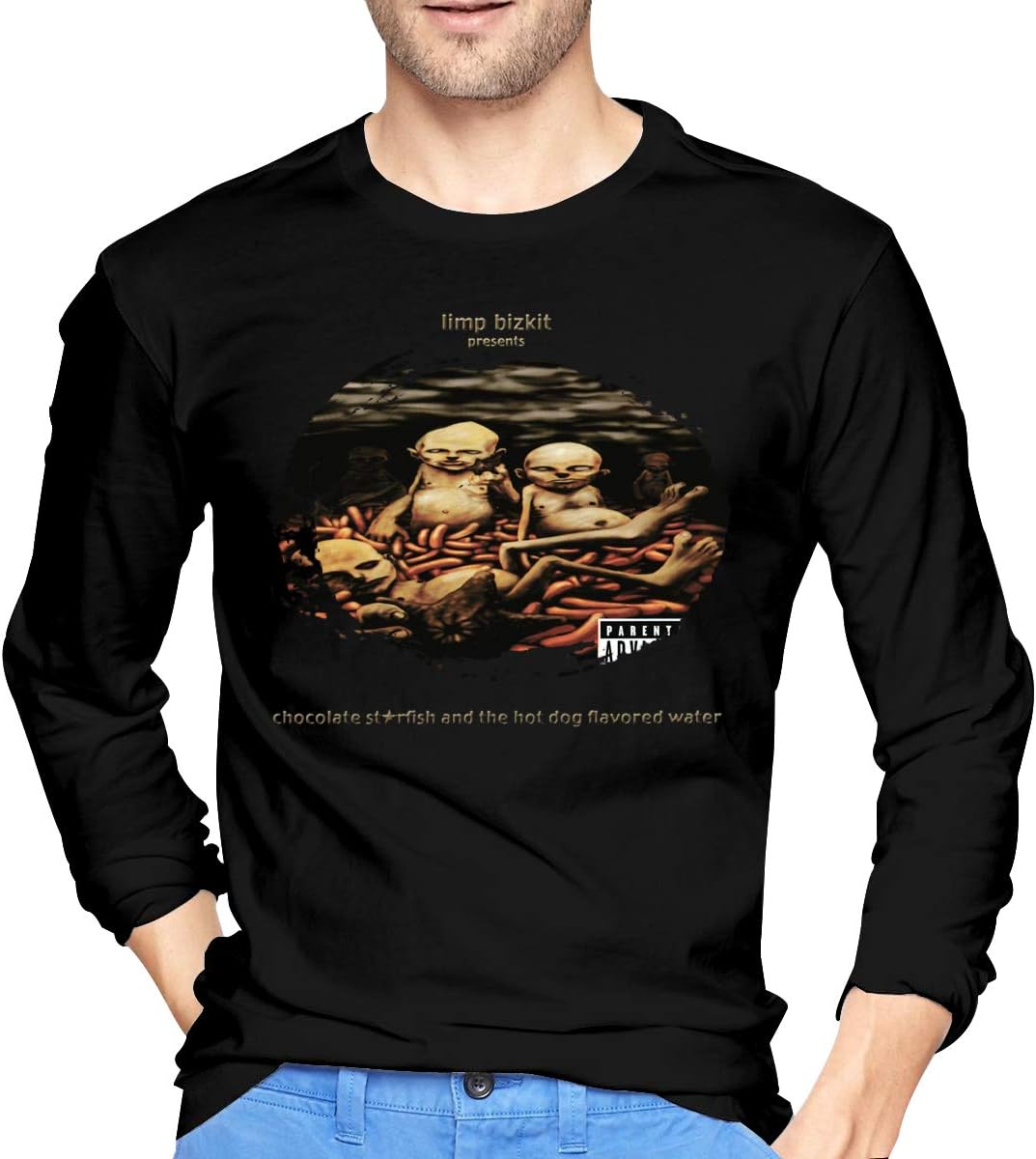 AlbertJ Men's Limp Bizkit Chocolate Starfish and The Hot Dog Flavored Water Long Sleeve Tee Black