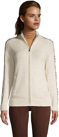 Lands End Women S Cotton Cable Drifter Fancy Cable Mock Neck Zip Up Sweater At Amazon Women S Clothing Store