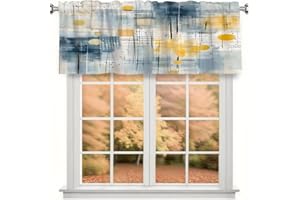 Yeahhhlife Blue Yellow Grid Abstract Valances for Windows, 54"x18" Short Window Valance Curtains for Living Room Bedroom Bath