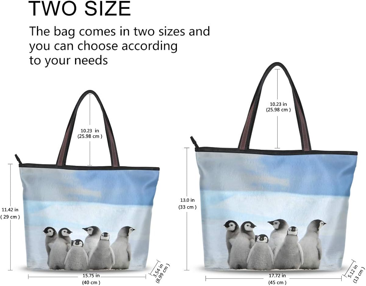 Mnsruu Women Zipper Handbag,Large Top Tote Shoulder Bag Casual Shopping Bag,L (Young Penguins With Snow Pile) - Image 3