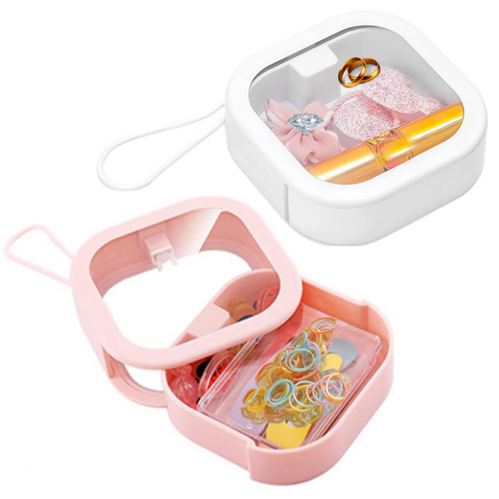 Photo 1 of REVAXUP 2pcs Hair Tie Organizer Boxes,Small Portable Holder Can Be Stackable Or Hung On The Wall,Best for Ties Storage or Small Items on Desktop, Pink&White