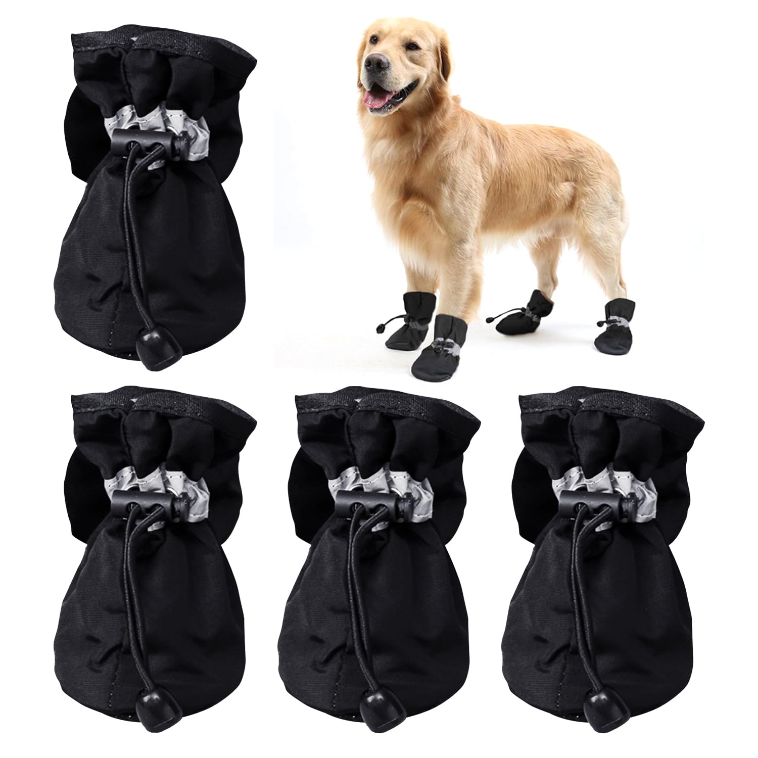 XMNIVATE 4 PCS Waterproof Shoes for Dogs, Non-slip Pet Shoes, Dog Paw Protectors, Soft Soled Shoes for Pets, Puppy Toddler Shoes, Protective Cover for Injured Paws (Black)
