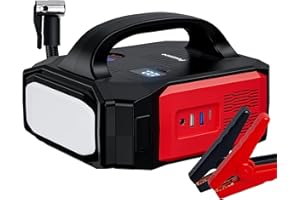 Povasee Jump Starter with Air Compressor,3500A Jump Starter Battery Pack with 150PSI Tire Inflator,12V Car Jump Starter with LED Light, 24W Quick-Charge, for All Gas and Up to 8.0L Diesel Engines