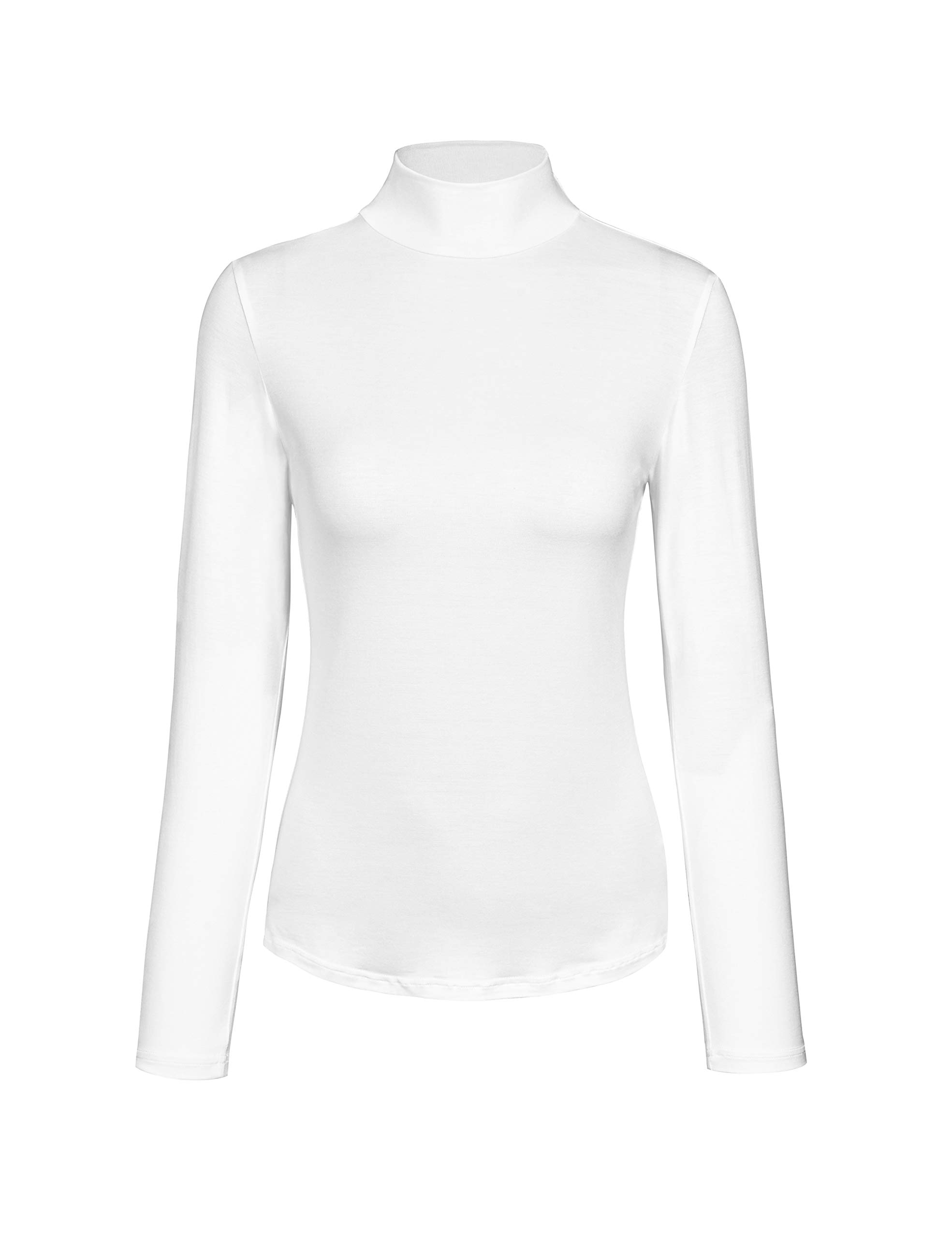 Photo 1 of Kindcall Womens Long Sleeve Mock Turtleneck Lightweight Pullover Slim Shirt Top White Small