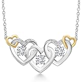Gem Stone King 925 Silver and 10K Yellow Gold White Lab Grown Diamond Heart Shape Pendant Necklace For Women (0.87 Cttw, with 18 Inch Chain)