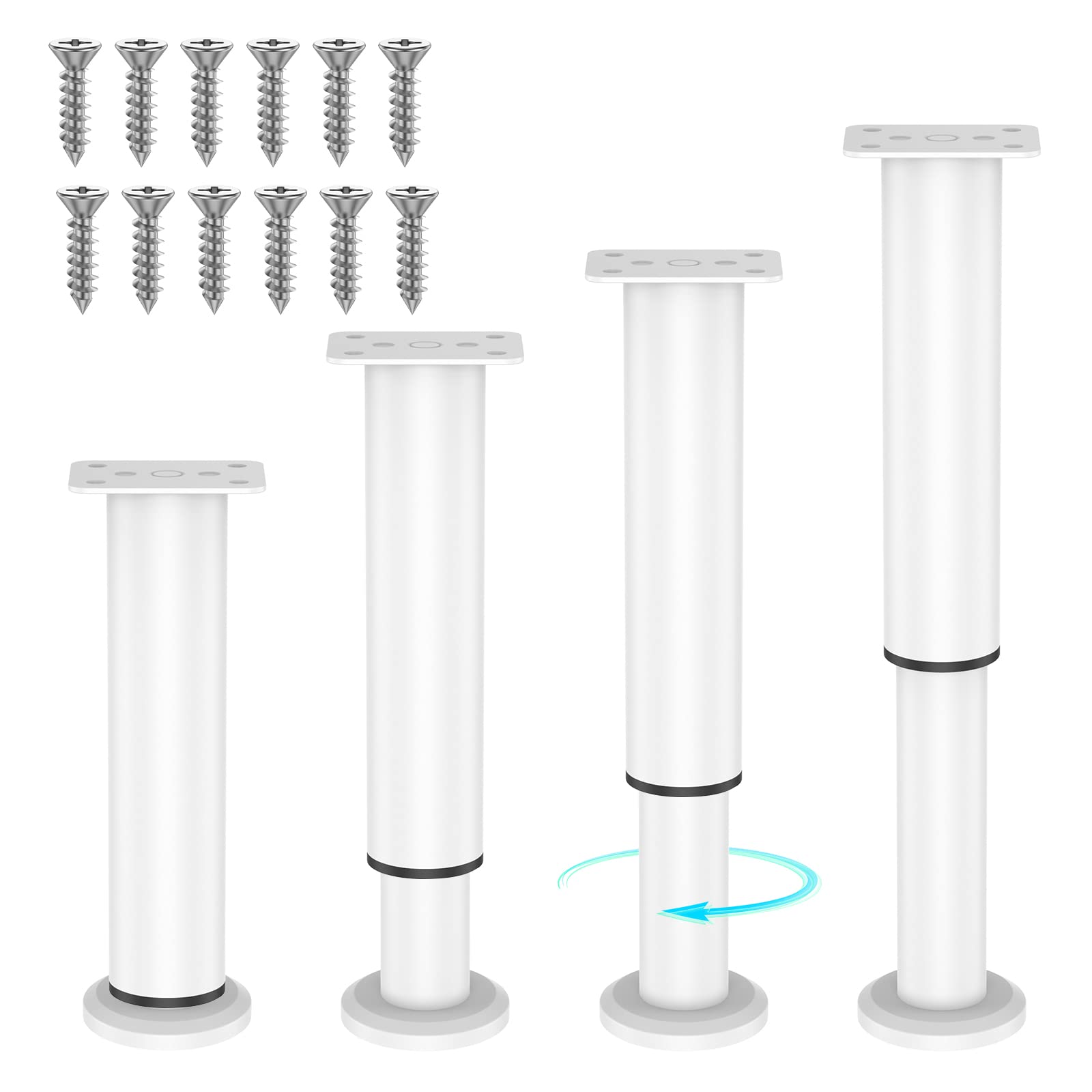 Jetcloud 4PCS Metal Adjustable Furniture Legs furniture support legs Table Leg 7.08-13inch Metal Furniture Support Feet Furniture Legs for Bed/Sofa/coffee/Cabinet/Couch/Dresser/Table (White)