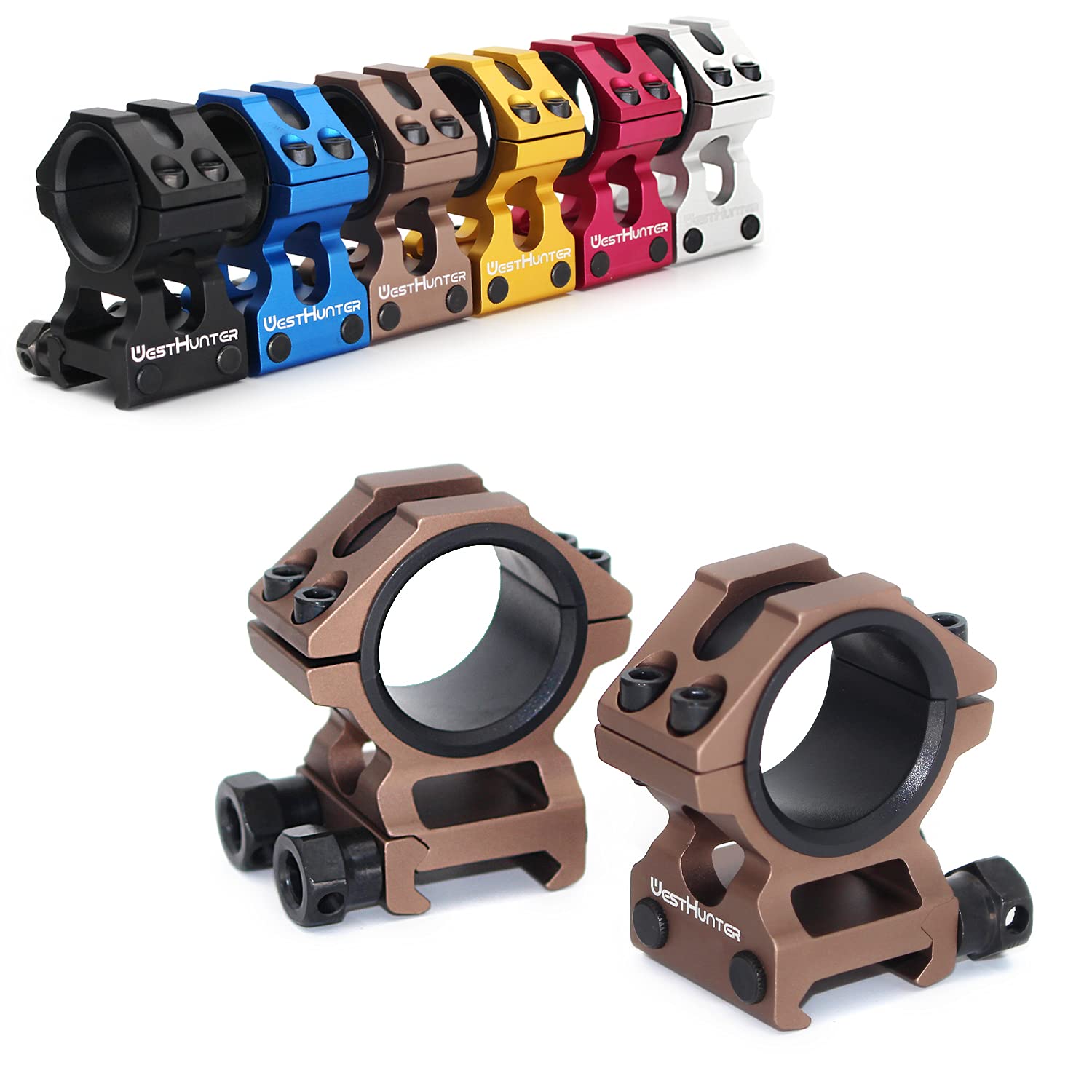 WestHunter Optics Picatinny Scope Rings, 1 Inch 30 mm Tactical Precision Scope Mount | 29 mm Center Height, Brown