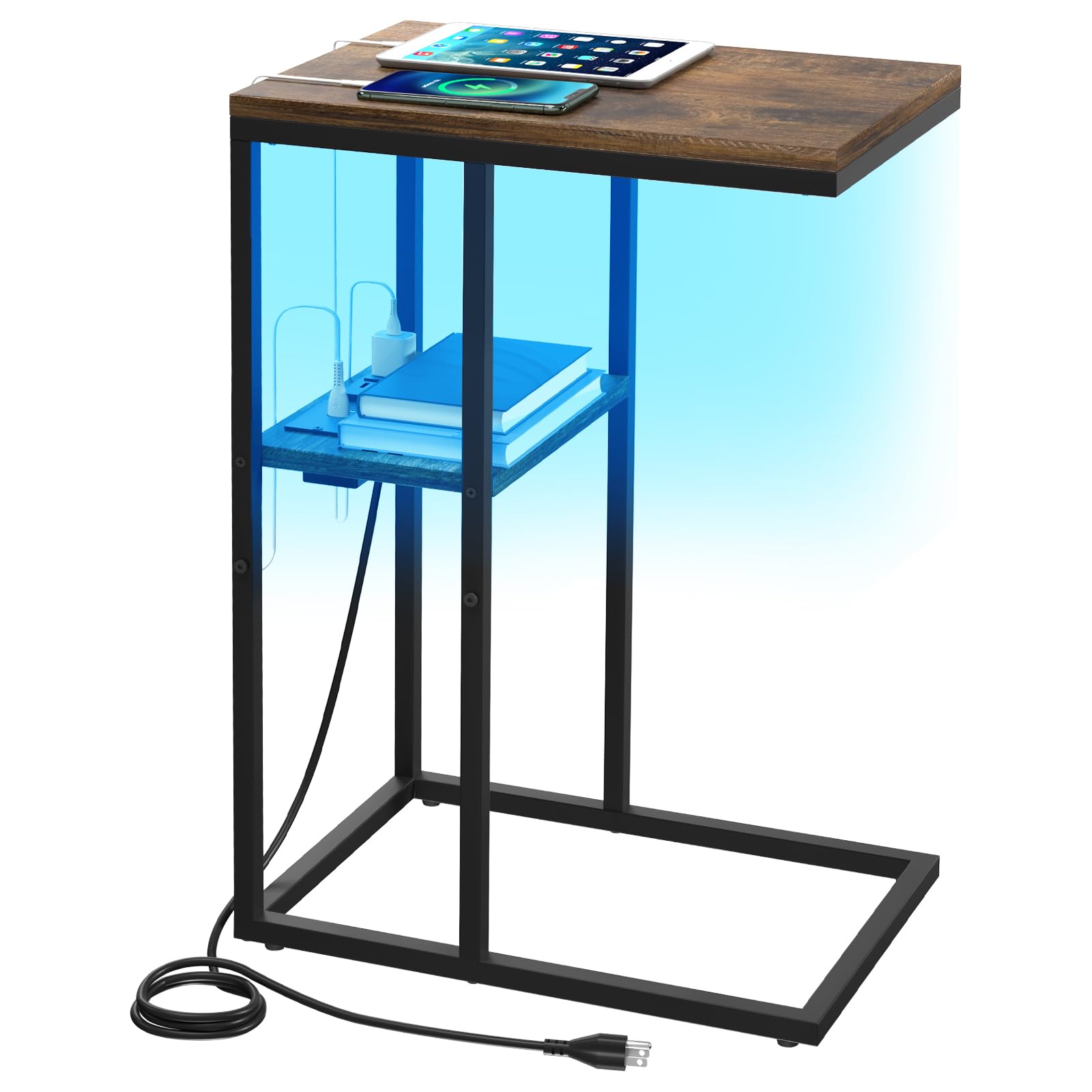 Photo 1 of Yoobure LED C Shaped End Table with Charging Station, Small Side Tables for Living Room Bedroom, TV Tray Table with USB Ports and Outlets for Small Spaces, C Table for Couch Sofa, Bed Side Table