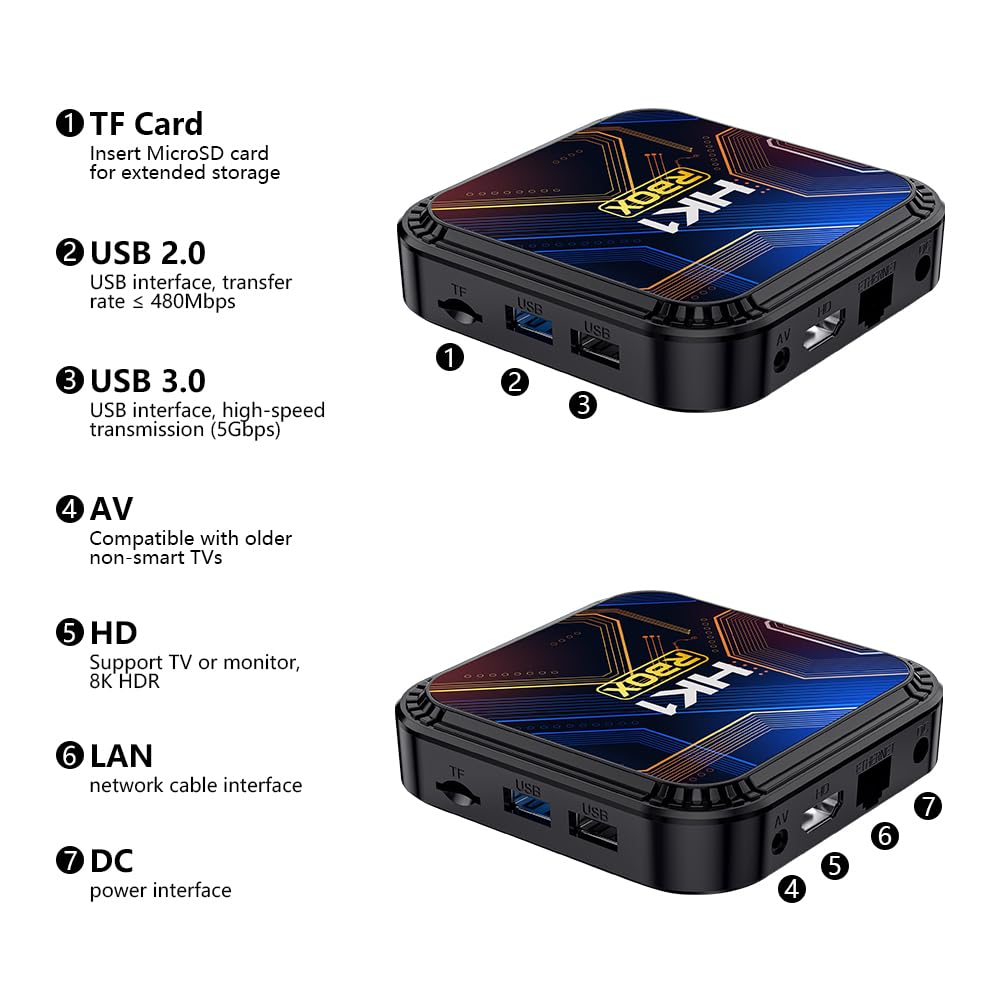 Android 13.0 TV Box 4GB RAM+64GB ROM, Box Support 4K/6K/8K WiFi 5 RK3528 Chipset with HDR10 Bluetooth4.0 USB 2.0/3.0 100M Ethernet Android Box with Voice Remote Control, HD Streaming