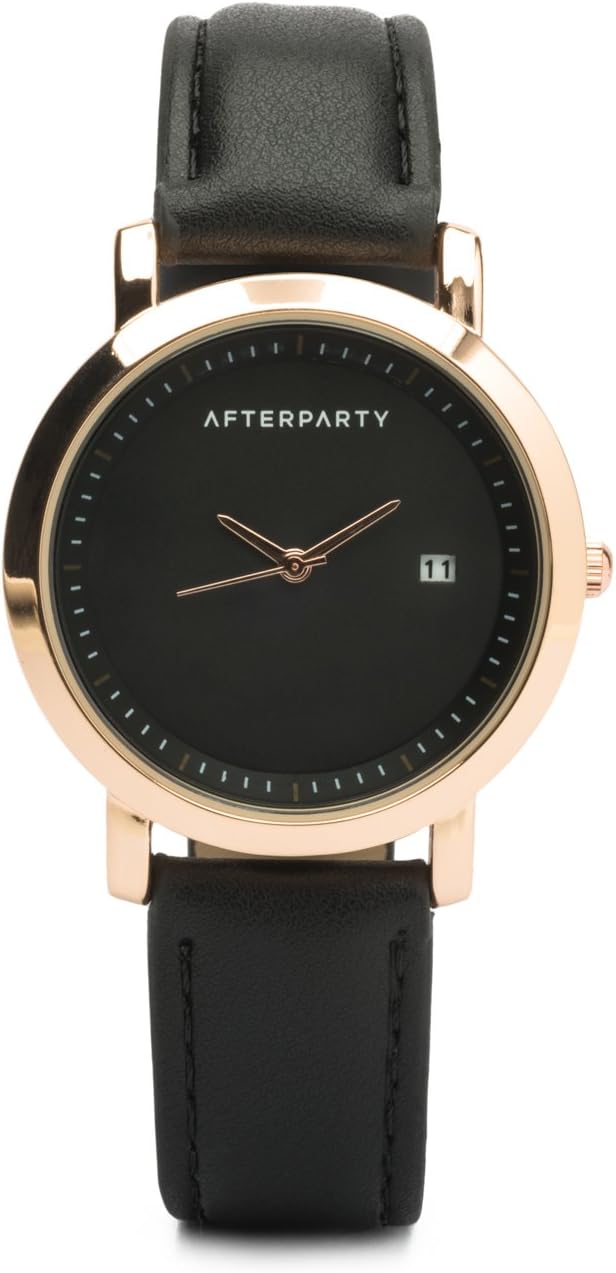 Women's Afterparty Minimal Black Rose Gold Watch - Black Faux Leather Strap - Simple, Minimalist Style Watch