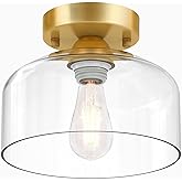 LACCEN Semi Flush Mount Ceiling Light Brushed Gold - Clear Glass Pendant Lamp Shade, Modern Farmhouse Light Fixture for Hallw