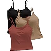 WDIRARA Women's 3 Pack Cami Crop Top Built in Bra Spaghetti Strap Camisole Tops