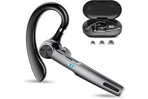 Qecnato Bluetooth Headset, Wireless Earpiece with ENC Microphone, Single-Ear Bluetooth Earpiece V5.3 with Earhook, 60H Talktime, IP7 Waterproof Hands Free Earphones for for Business/Office, Black