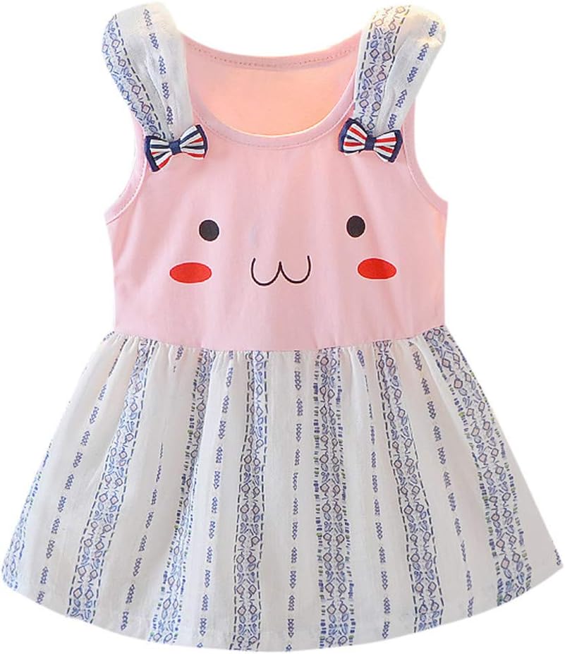 ❤ DFVVR Baby Dress ❤ Toddler Infant Baby Kids Princess Dress Striped Cartoon Printed Sleveless Outfits