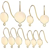 12pcs Gold Plated Flat Round Earring Hooks Brass French Fish Hooks Earrings Hypoallergenic Ear Wire with Loop Hole Dangle Earrings Connector for DIY Jewelry Making, 2 Sizes
