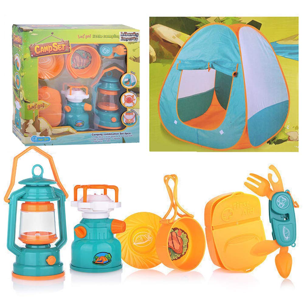 Kids Camping Set with Pop Up Tent - Little Explorers Playhouse Toddler Toys for Boys with Camp Gear for Children Indoor Outdoor Pretend Play