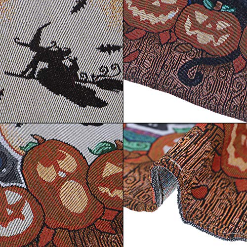 LOCOLO Halloween Table Runner with Tassels and 6 Pcs Place Mats, Washable Tablecloths Sets for Halloween Party, Dinner Parties and Home Decorations