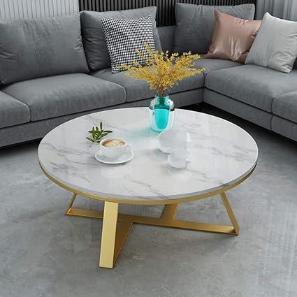 Zrxian Tables Basses Table Basse Ronde En Marbre Base En Fer Et Metal Noir Or 60 70 80 Cm Amazon Fr Cuisine Maison