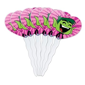 Graphics More Teen Titans Go Beast Boy Heart Love Cupcake Picks Toppers Decoration Set Of 6 Amazon In Home Kitchen
