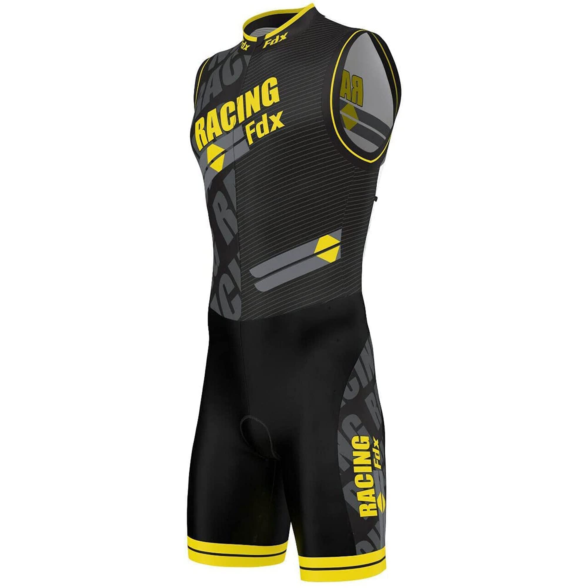FDX Men Triathlon Tri Suit Padded Compression Running Swimming Sublimation Cycling Skinsuit(Yellow, XXL)