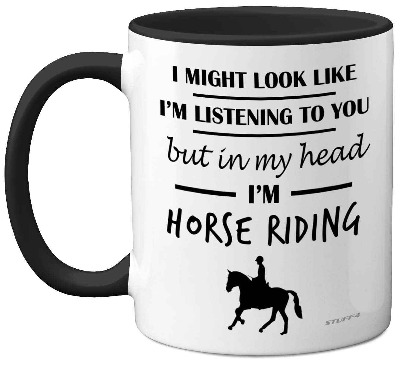 Stuff4 Horse Gifts for Women Men - in My Head I'm Horse Riding - Riding Gifts for Lovers, Mugs Girls, Rider 11oz Ceramic Dishwasher Safe Black Handle Mugs Cup — image 1
