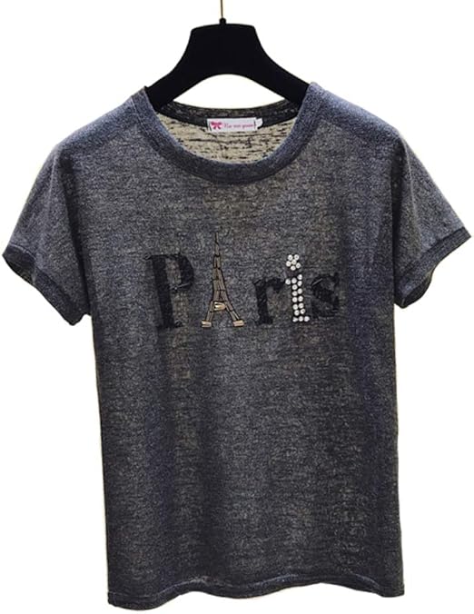 Amazon Marieange レディース ロゴ ビーズ プリント 透け感 半袖 Tシャツ As 1068 Tシャツ カットソー 通販