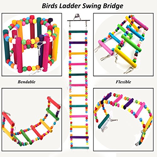 bonaweite bird parrot toys, naturals cuerda colorida escalera de paso, puente colgante para entrenamiento de mascotas, juego, accesorios flexibles para jaulas de pájaros, decoración para cockatiel conure parakeet